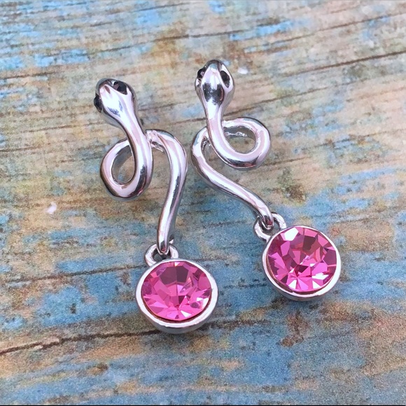 Pink Crystal Snake Earrings   e5 - Picture 2 of 4